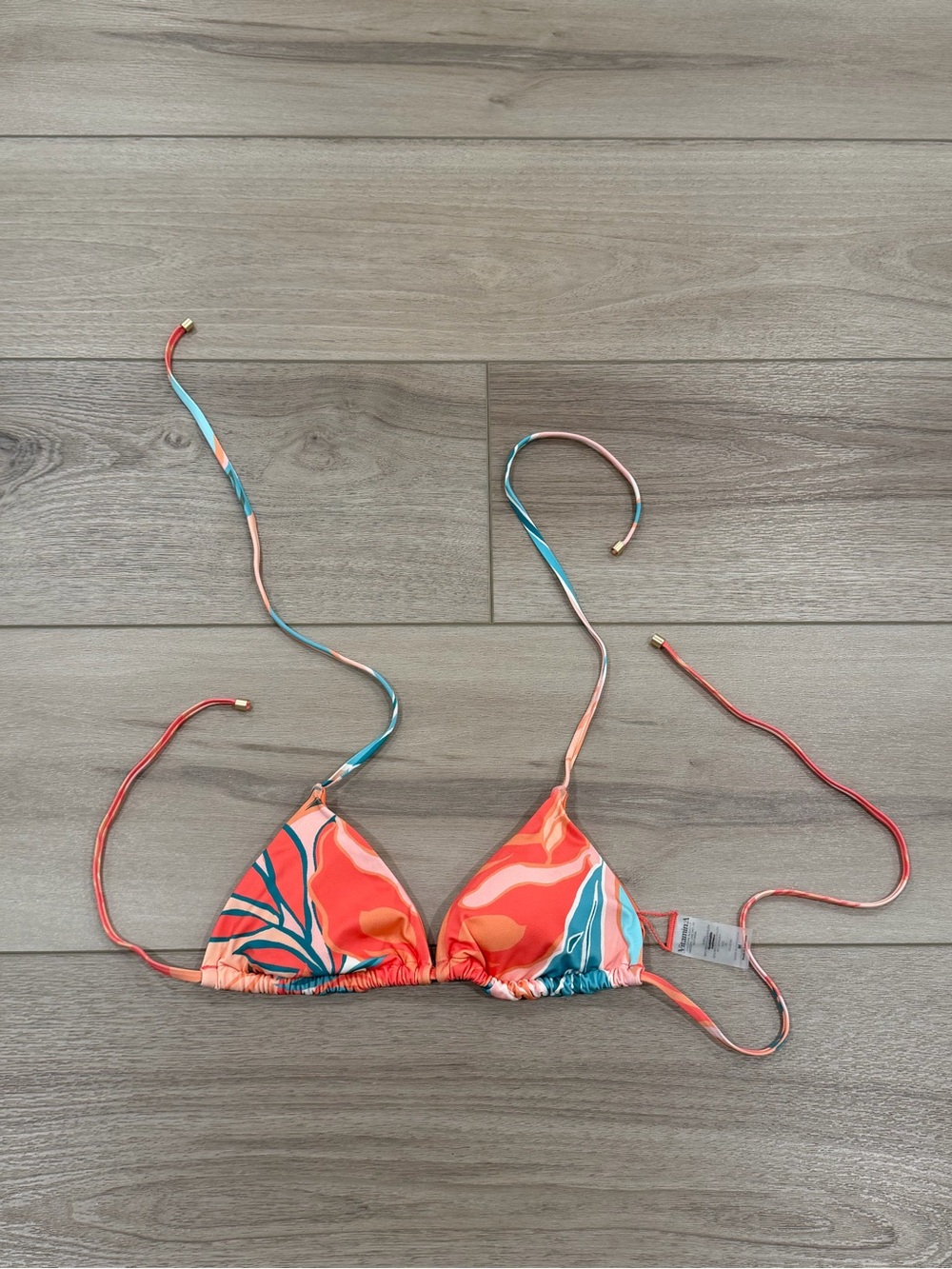 Vitamin A Swimwear Triangle Bikini Swimsuit Top M Coral Floral Orange Cute